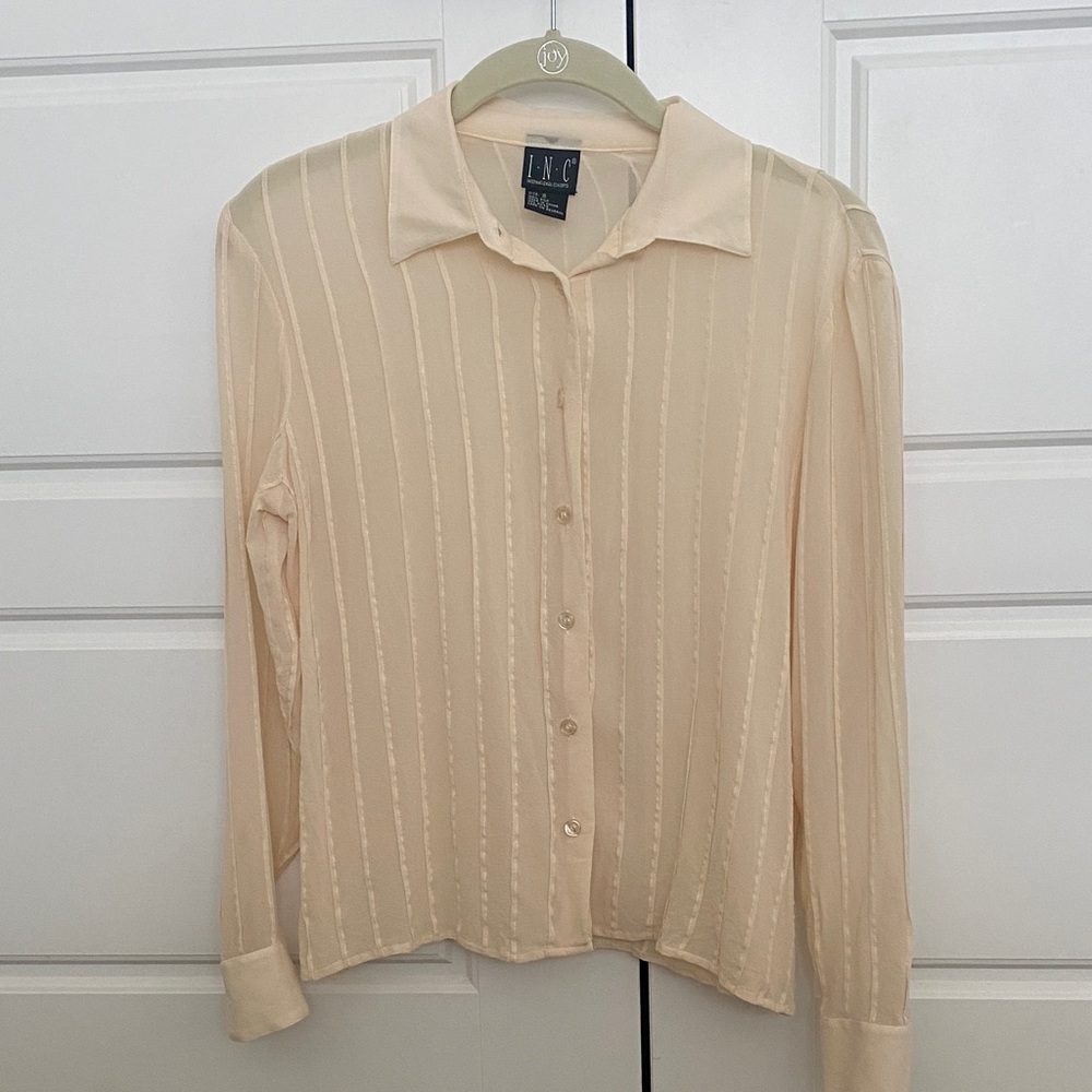 INC International Concepts Women's Beige shear Button-Down Shirt 100% silk